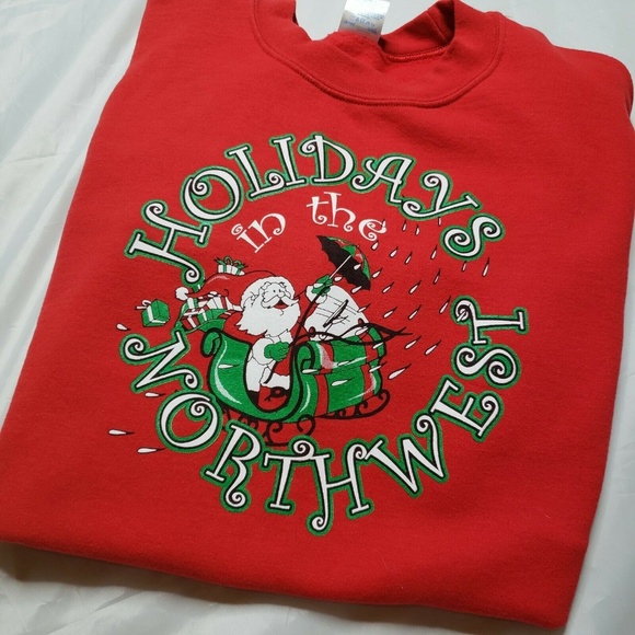 Vintage Red Christmas Unisex Sweater Santa Holidays PNW - Picture 5 of 6